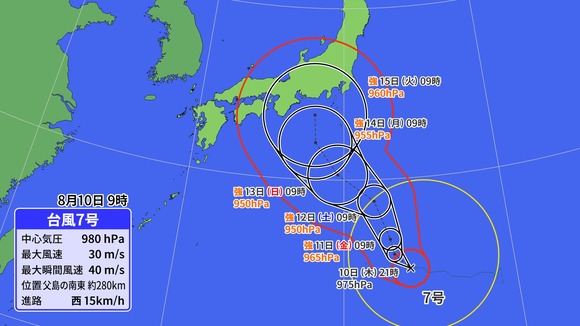 【緊急】　台風7号、歴代最悪のルートに・・・