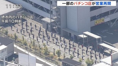 緊急事態宣言中のパチンコ屋を報道した画像