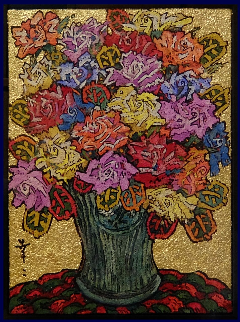 絹谷幸二 青陶の薔薇 黄金背景 | 絵画など美術品の販売と買取