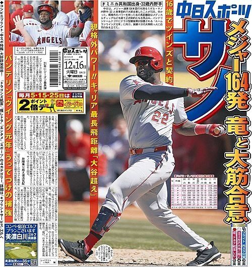 【疑問】中日 新外国人サノが来年何本ホームラン打つと思う？