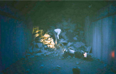 瓦礫をどかす作業をしている