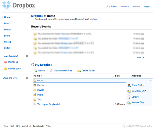 Dropbox on Browser