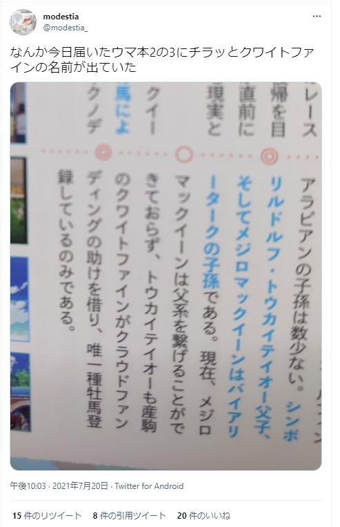 ウマ娘 ウマ箱3の特典にて マックイーンは父系を繋げることができておらず と記載 実際はギンザグリングラスがおり馬主さんも アンチ寄りの気持ちがわかりました とツイート 同人速報