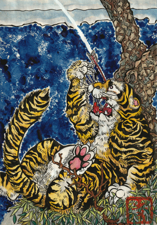 虎 日本画 竹林 月の描写 虎 日本画 竹林 月の描写