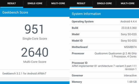 Xperia Z3 Compact(SO-02G docomo)のベンチマーク結果