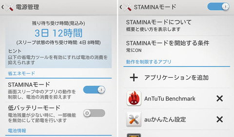 Xperia Z1 STAMINAモード機能の概要と設定