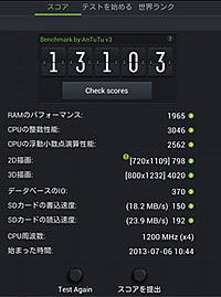 dTab(ドコモタブレット)のAntutuベンチマーク結果