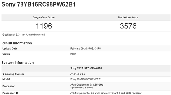Xperia Z4(SO-03G、SOV31、402SO?)のベンチマークスコア