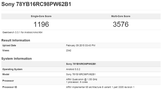 Xperia Z4（SO-03G、SOV31、402SO？）のベンチマークスコア