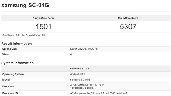 Galaxy S6 Edge SC-04Gのベンチマークスコア