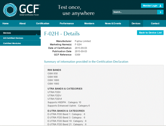 アローズNX F-02HのGCF情報