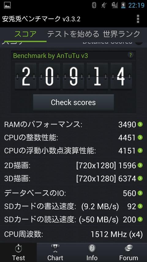 ASUS PadFone 2のAnTuTuベンチマークスコア