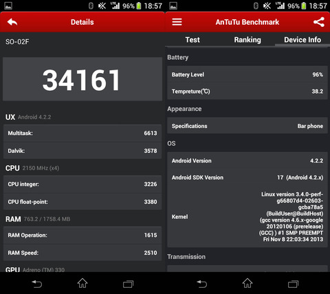 エクスぺリアZ1f SO-02F Antutuベンチマーク2回目