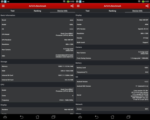 ASUS MeMO Pad 8(ME180)の詳細スペック