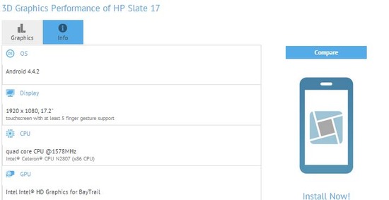 巨大タブレットhp Slate 17の主要スペック