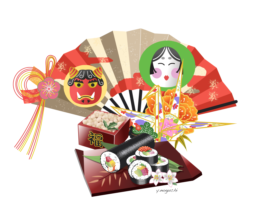 節分イラストお洒落 豆まきイラスト 海苔巻きイラスト Nonちゃんイラストブログ