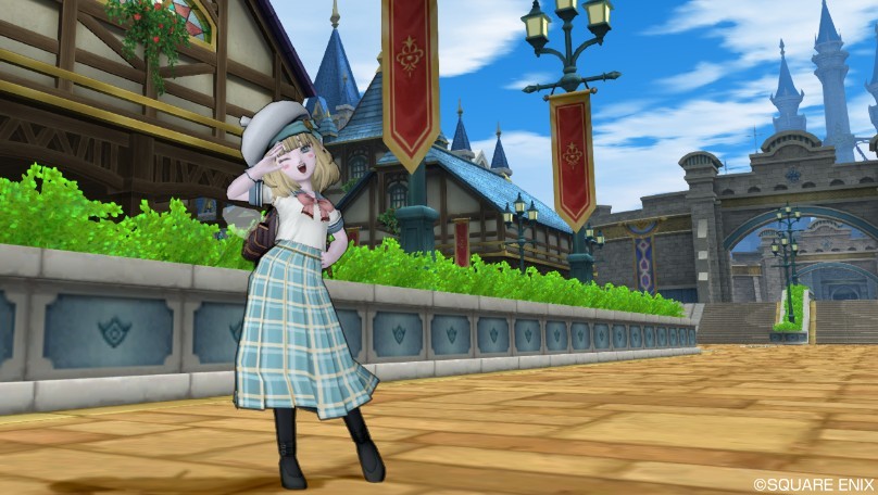 今日のコーデ 学園女子の夏服上 チェックのスカート ドラクエ10 ドラクエ10 エルフの羽根は食べられませんっ