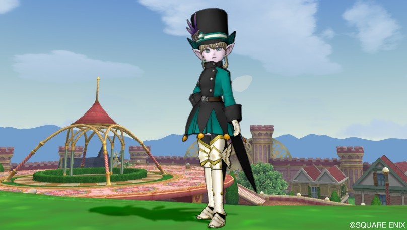 今日のコーデ 究明者のコート上 道化師の服下 ドラクエ10 ドラクエ10 エルフの羽根は食べられませんっ