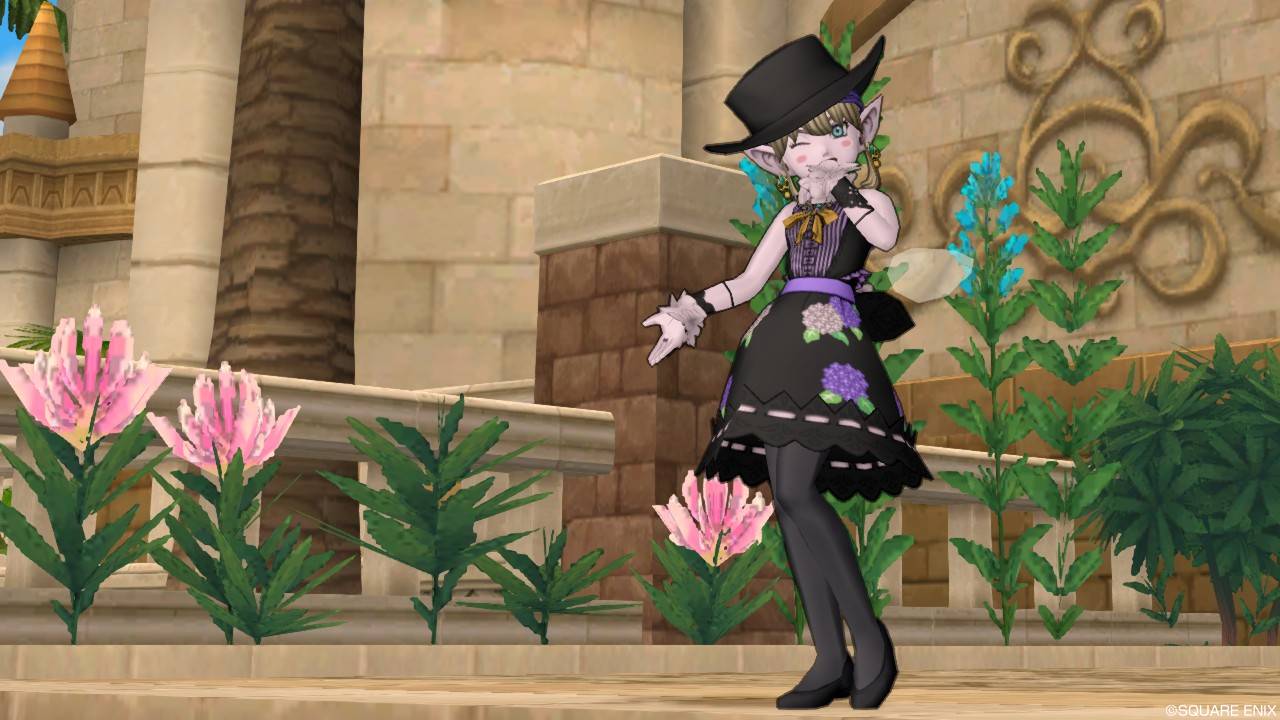 今日のコーデno 152 パピヨンドレス上 アジサイ姫ゆかた下 ドラクエ10 ドラクエ10 エルフの羽根は食べられませんっ