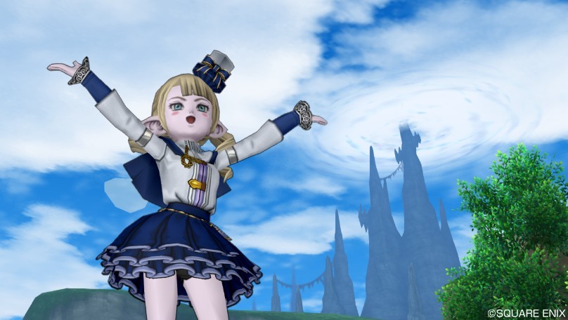 今日のコーデ コマンダーコート上 小悪魔ドレス下 ドラクエ10 ドラクエ10 エルフの羽根は食べられませんっ