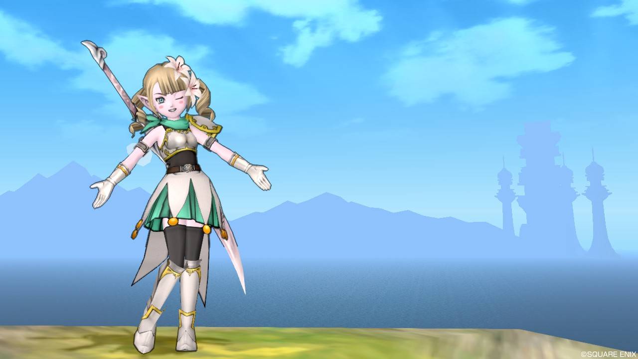 今日のコーデ 小さな英雄のよろい 道化師の服下 ドラクエ10 ドラクエ10 エルフの羽根は食べられませんっ