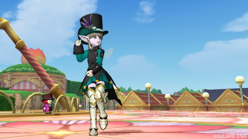 今日のコーデ 究明者のコート上 道化師の服下 ドラクエ10 ドラクエ10 エルフの羽根は食べられませんっ