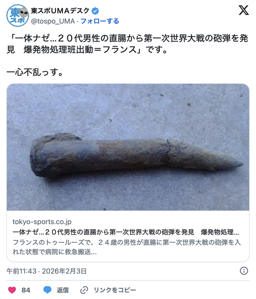 20대 남성 직장에서 1차 세계대전 포탄 발견... 폭발물 처리반 긴급 출동