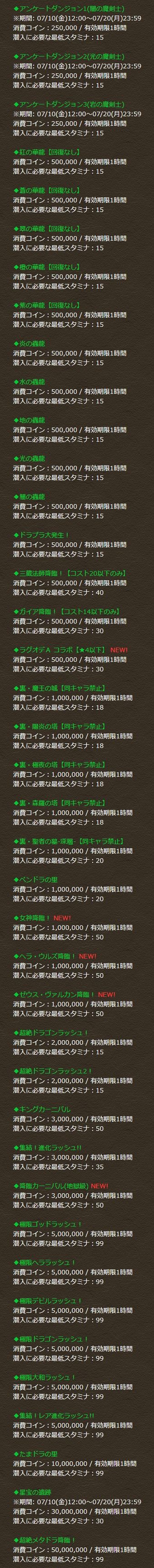 パズドラ コインダンジョン 配信ダンジョン