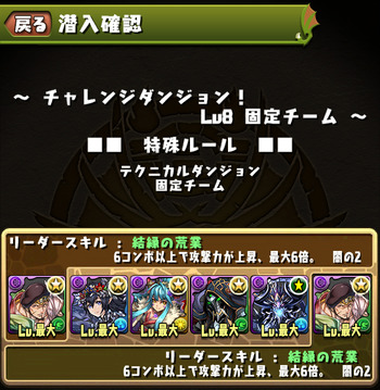 パズドラ　チャレンジダンジョン　Lv8　固定チーム