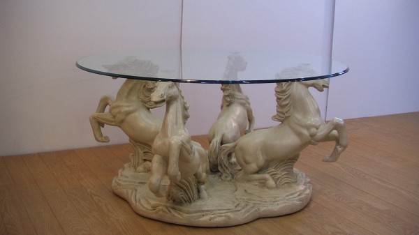 洋館アンティーク 躍動馬彫刻 ガラステーブル : 中古家具・USED  