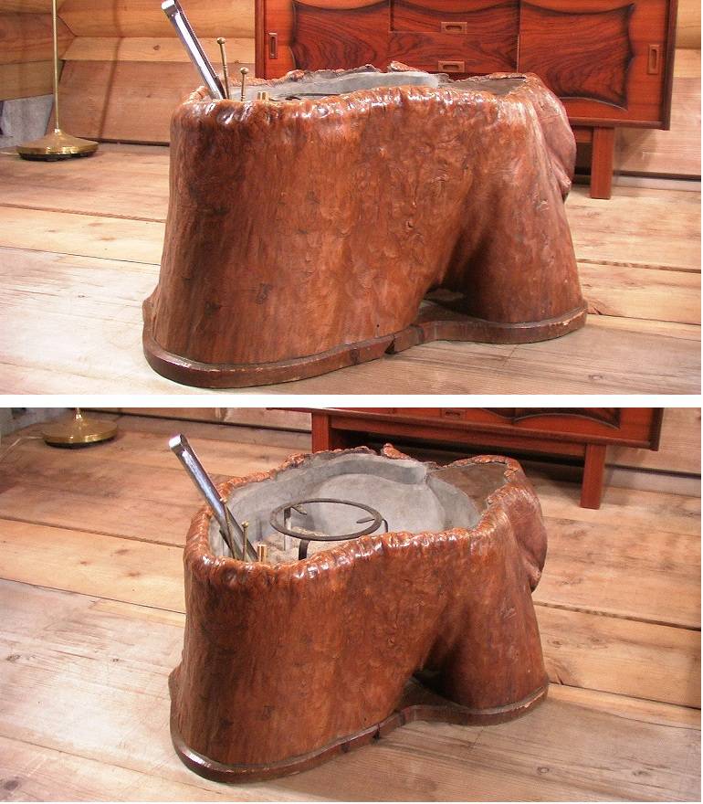 大きな「切り株　火鉢」　中古　アンティーク　囲炉裏　古道具　東京より　切株　くり抜き火鉢 Yahoo!オークション -「切り株 火鉢」の落札相場・落札価格