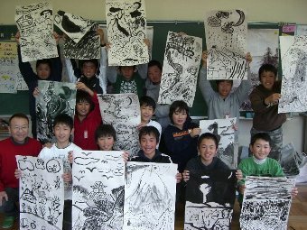 絵だよりアーティスト 佐野博行blog 小学校で水墨画講師