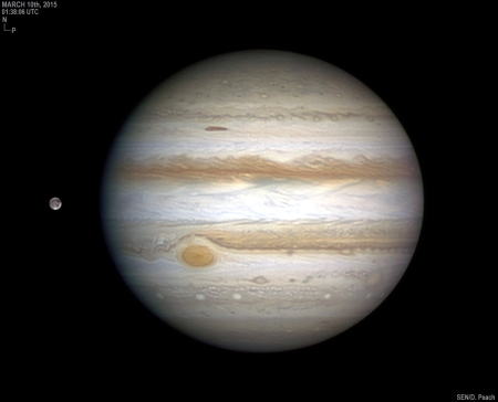 木星とその左に衛星ガニメデ　2015・3・10　ＮＡＳＡ