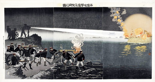14 大英図書館　蔵　平壌攻撃電気使用の図　井上吉次郎　1894 出版