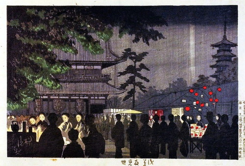 小林清親　浅草夜見世