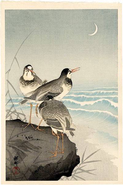 小原古邨　波に千鳥