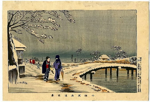 小林清親　小梅曳舟通雪景 (2)