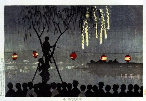 小林清親　池の端花火