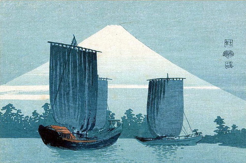 上原古年（こうねん）富士に帆船