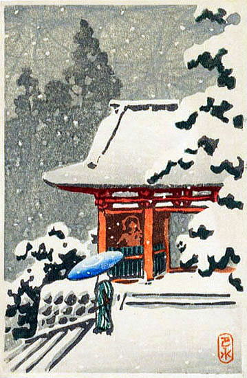 川瀬巴水　朱門の雪　小