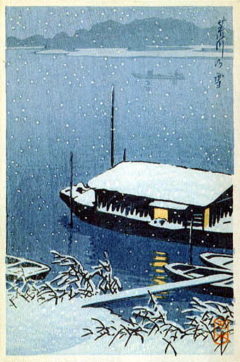 川瀬巴水　荒川の雪　arakawa-snow