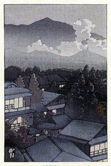川瀬巴水　温泉の夕　hotspring
