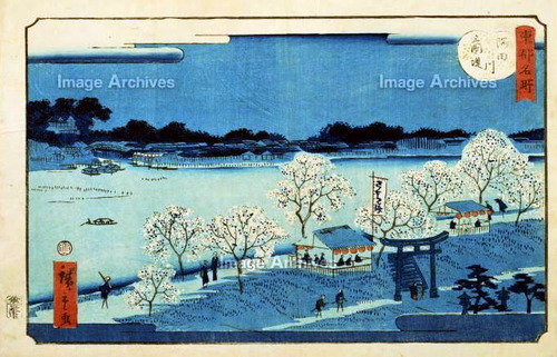 広重歌川　三囲堤　夜