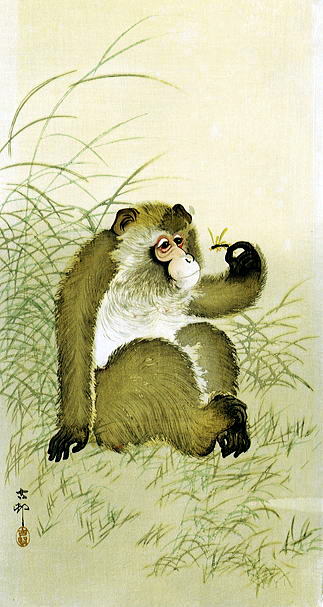 小原古邨　猿と蜂