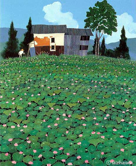 原田泰治　夏　石川　白山