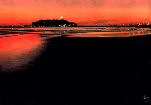 森田健二郎　七里ヶ浜から見るたそがれ時の江の島灯台