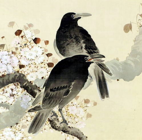 小原古邨　版画　桜にカラス