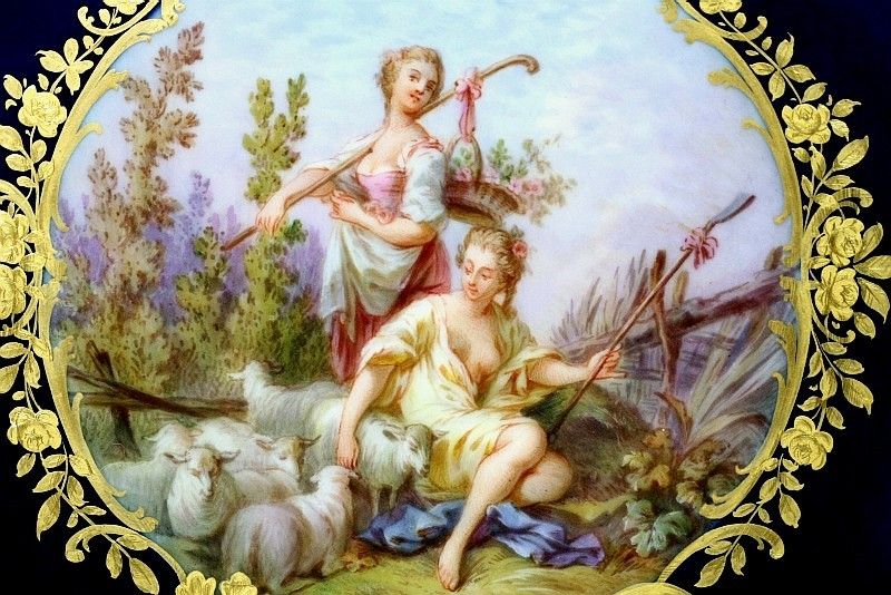 マイセン 飾り皿 「羊飼いの少女たち」 1880年頃 オープンワーク