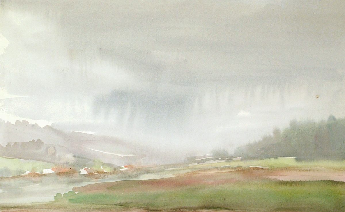 ハインツ・ヴェルナー 水彩画 1954年 「雨の日」 マイセンの芸術家