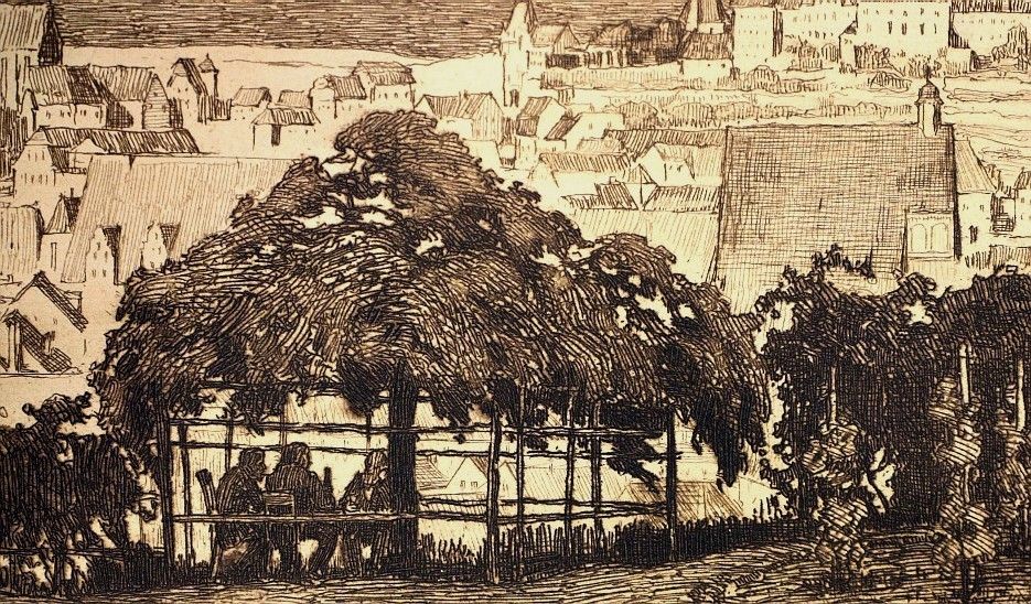 マイセン市の風景 ルドルフ・ヘンチェルの銅版画 : アンティーク